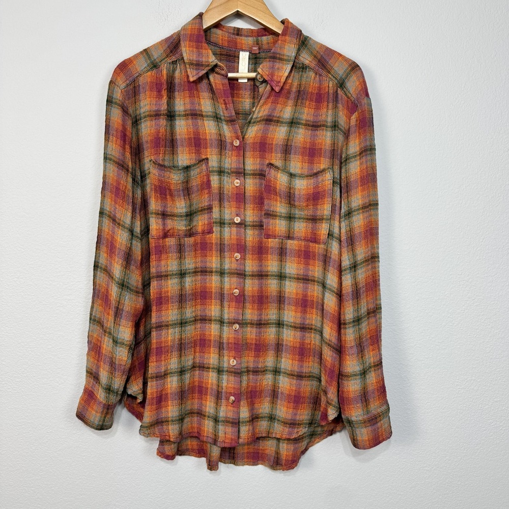 Anthropologie Pilcro Shirt Womens Medium Plaid Button Front‎ Relaxed Long Sleeve